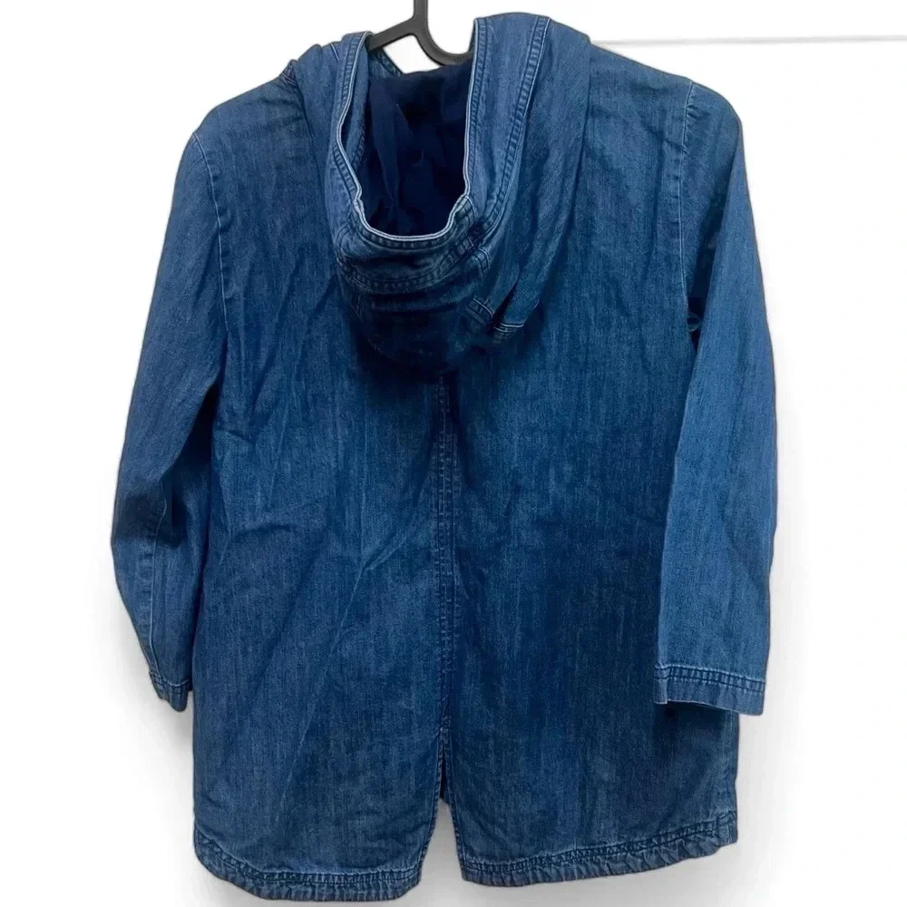 Hanna Andersson denim hooded jacket with embroidery and patches size US 8/130 cm